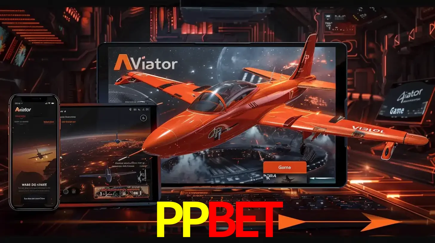 Apresentação tecnológica do jogo Aviator com um avião saindo da tela de um tablet, demonstrando a experiência imersiva em múltiplos dispositivos no PPBET.