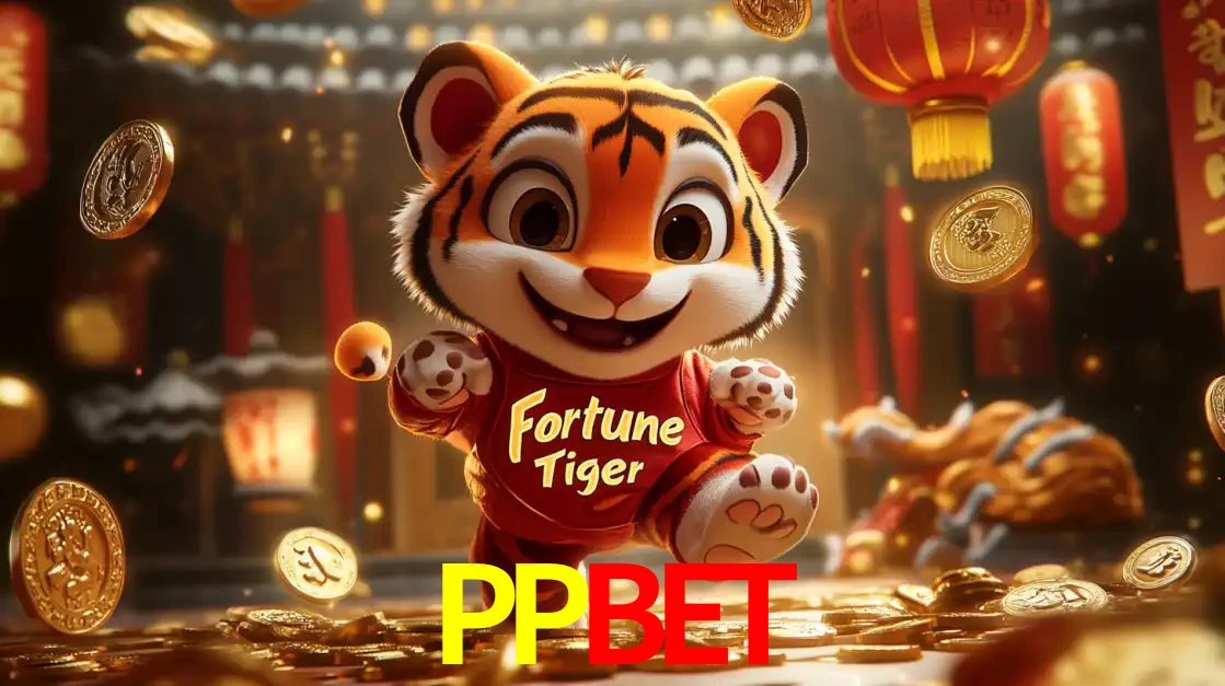 O alegre personagem do Fortune Tiger correndo sobre um caminho de moedas de ouro, simbolizando os grandes prêmios e a diversão do popular jogo de slot do PPBET.